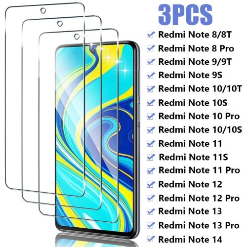 3 stuks gehard glas screenprotector voor Xiaomi Redmi Note 14/13 Pro 5G, Note 12/11/10/9/8 (12S/11S/10S/9S/8T)