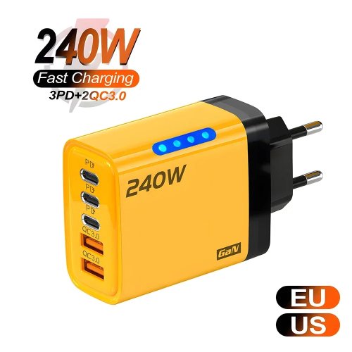 شاحن 5 منافذ USB‑C PD، Quick Charge 3.0 Type‑C، محول شحن سريع لهواتف iPhone 16/15 وSamsung وXiaomi وHuawei
