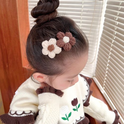 2個セット 綿ロープ編み フラワーヘアクリップ 女の子用 可愛いヘアピン