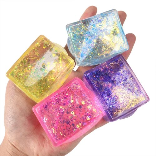 สควิชชี่เต้าหู้จำลอง (ลูกน้ำแข็งจิ๋ว) – TPR คืนรูปช้า ของเล่นบีบคลายเครียด สีออโรร่า