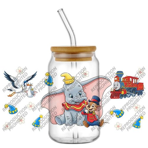 Wrap/adhesivo 3D UV DTF «Dumbo Circo» para taza 16oz, impermeable – sticker de transferencia para mug DIY