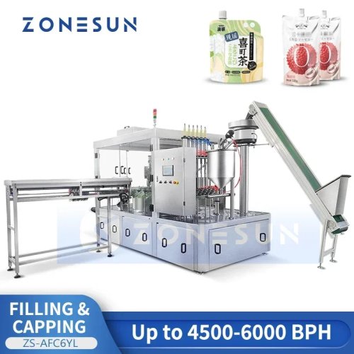 Riempitrice e tappatrice automatica per sacchetti con beccuccio (doypack) per gel, succhi e salse - ZONESUN ZS-AFC6YL