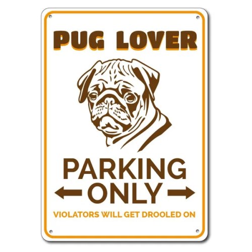 Plaque métal «Pug Parking» – Décoration murale en tôle pour amateur de carlin, idée cadeau pour propriétaire