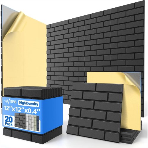 Panel busa peredam suara perekat 30x30x1 cm (12x12x0.4 in) motif bata – Pack 20 untuk studio rumah dan kantor