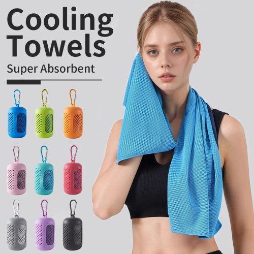 Tragbares Kühlhandtuch mit Silikonhülle — schnell trocknendes Polyester für Sport & Strand