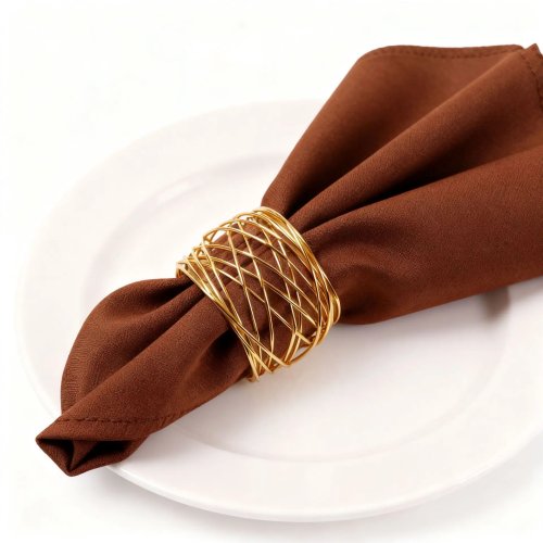 Bộ 12 vòng giữ khăn ăn kim loại mạ điện, họa tiết lưới đan — cho khách sạn, nhà hàng và tiệc cưới