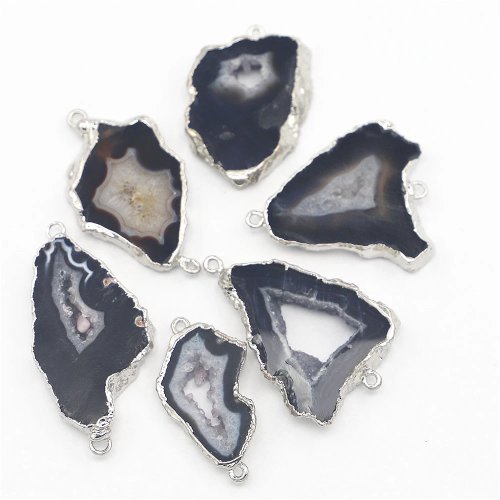 1 pièce Pendentif en agate noire naturelle, quartz druzy, forme irrégulière — connecteur/breloque pour boucles d'oreilles et colliers DIY