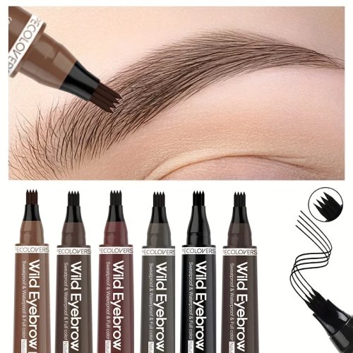 Waterdichte wenkbrauwpen met 4 punten – Microblading-effect, vloeibaar, 6 kleuren (1 st.)
