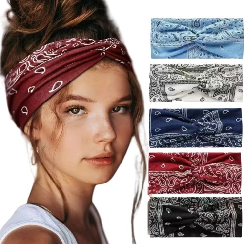 Bandeau sport bohème large — élastique, antidérapant, absorbe la sueur, pour yoga, course et entraînement