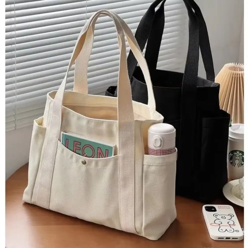 Grand sac cabas en toile — sac épaule/spécial livres, grand volume pour travail, études et shopping