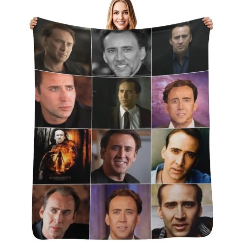 Manta de pêlo com colagem de fotos Nicolas Cage – Macia, anti-pelos para sofá e cama