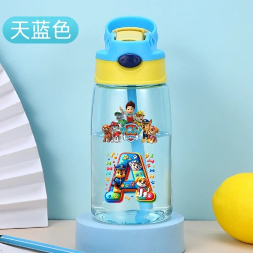 Paw Patrol kids water bottle with straw — large-capacity portable plastic cup (Chase & Skye)