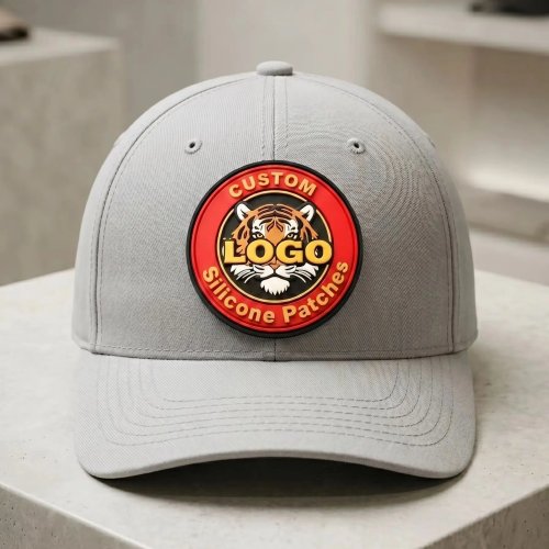 Miếng dán PVC cao su in theo yêu cầu cho áo, có thể ủi hoặc tự dính, mặt sau có velcro (hook & loop) — huy hiệu logo