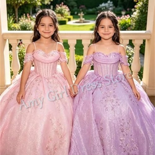 Vestido para niña (damita de honor/flower girl), tul con glitter y aplicaciones florales, largo hasta el piso, vestido princesa para boda/fiesta/cumpleaños, personalizable