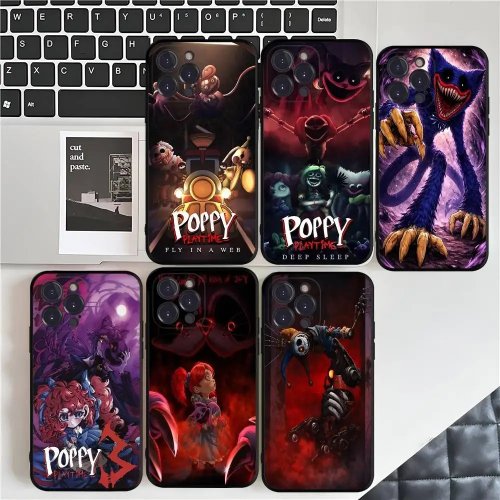 Poppy Playtime ソフト衝撃吸収ケース for iPhone 11-17（Pro / Pro Max / Plus）ブラック