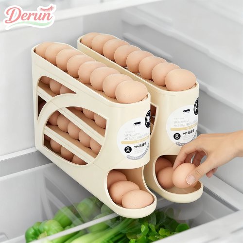 Caja de almacenamiento de huevos automática 2–4 niveles para puerta de frigorífico, organizador deslizante gran capacidad