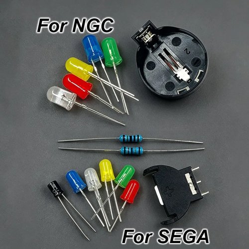 Kit PCB de atualização de bateria para portas de comandos GameCube e Dreamcast — LED de energia, fusível, condensadores e suporte de pilhas