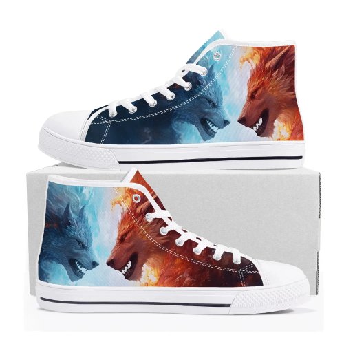 Wolf High-Top Sneaker aus Canvas – Unisex (Herren/Damen/Teens), lässig, personalisierbar, Partnerpaar