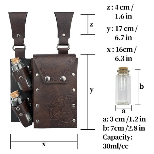 Sac ceinture médiéval/renaissance style steampunk avec fioles en verre — accessoire cosplay/Halloween