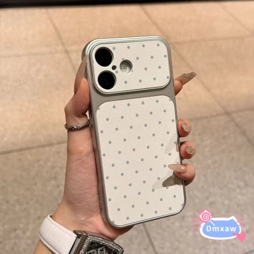 غطاء كتابي لهواتف Xiaomi 17 Pro Max، 15، 15T، 14، 14T، 13، 13T، 12 Ultra، 12T، 12S، 12X، Lite، Pro — أبيض بفتحة عرض كبيرة ونقشة منقطة رمادية