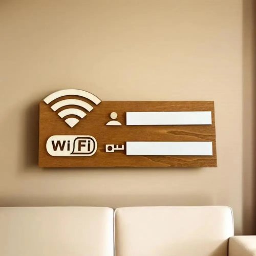 Cartel de madera para contraseña WiFi, reescribible y para pared — letrero decorativo para el hogar