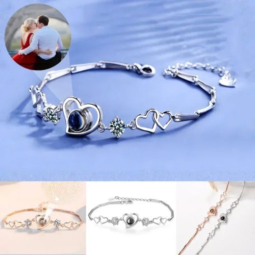 Bracelet personnalisé à projection de photo en forme de cœur, acier titane — cadeau commémoratif pour femme