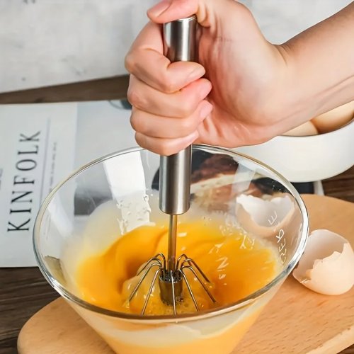 Stainless Steel Semi-Automatic Egg Beater — Handheld Mixer for Effortless Whipping, Stirring & Baking