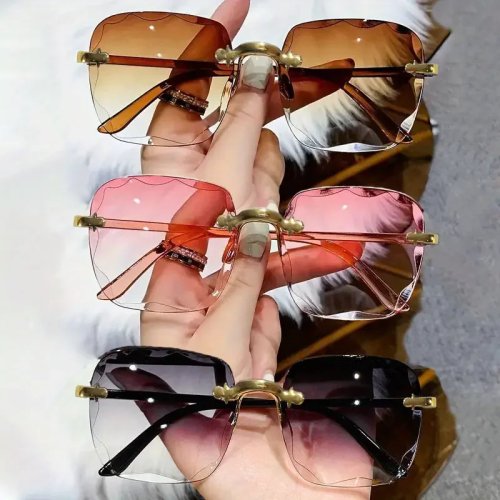 Pack 3 óculos de sol quadrados sem armação, unissexo, lentes vermelhas, estilo designer, UV400