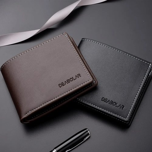 Men's PU leather slim bifold wallet — short card holder