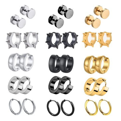 1 Paio Orecchini Unisex in Acciaio Inox Nero e Oro, Stile Punk/Goth, Piercing Finto