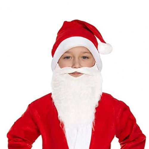 サンタ用 カールふわふわのフェイクひげ＋ハンドルバー風の白い口ひげ — 大人・子供用クリスマス衣装・パーティー用アクセサリー