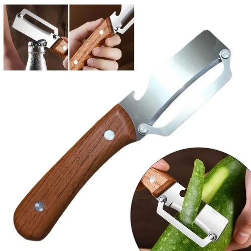 Dụng cụ gọt vỏ trái cây, rau củ bằng thép không gỉ có tay cầm gỗ – gọt và thái êm ái