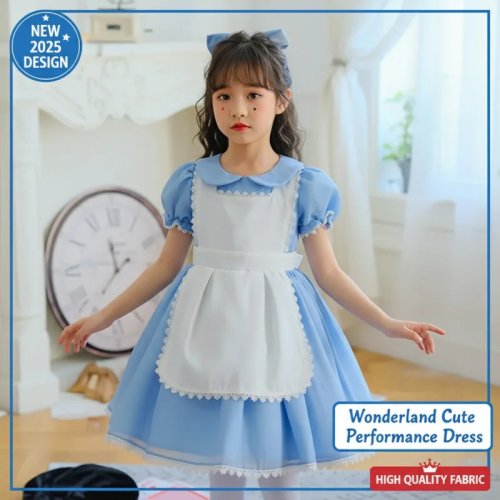 Kostum cosplay YunCos "Blue Alice Maid" — Gaun/Jumpsuit Wanita untuk Pertunjukan (2025)