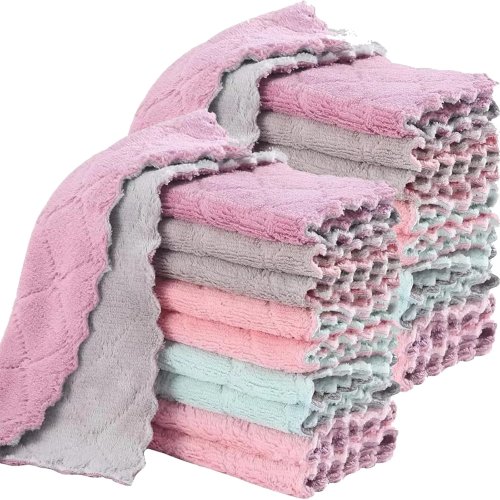 Lot de 10 Chiffons microfibre «Coral Velvet» — Essuie-vaisselle ultra-absorbants, séchage rapide, anti-huile, lavables et réutilisables