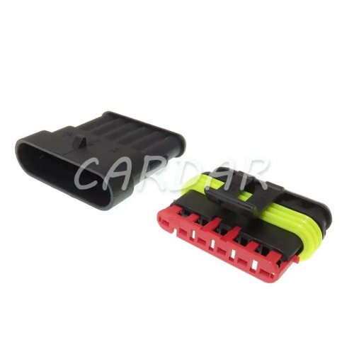 1 set konektor otomotif 6-pin tahan air dengan terminal logam dan segel karet (282090-1 / 282108-1)