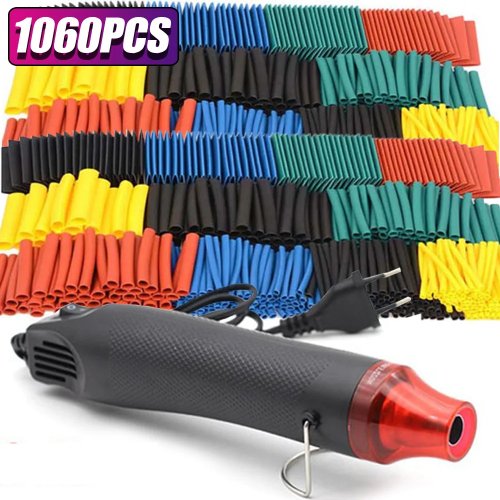 Kit de tubos termorretráctiles 2:1 (1060/530/127 uds) - Fundas para cables para reparación y aislamiento