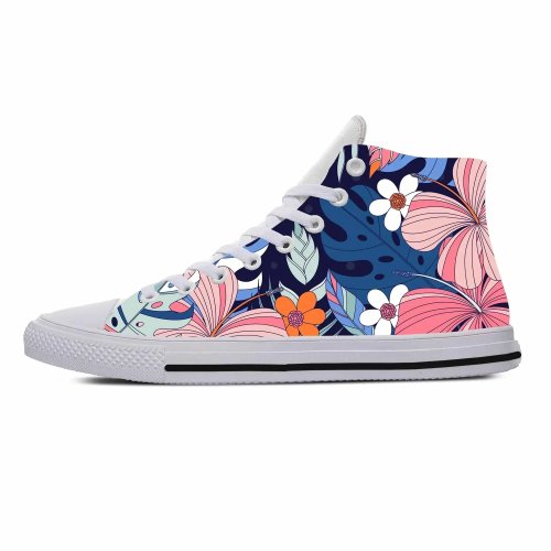 Tenis altos de lona con estampado floral tropical, cómodos y transpirables, impresión 3D, para hombre y mujer