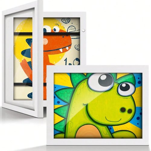 Paquete de 2 marcos para arte infantil 8.5x11 pulgadas, apertura frontal, blanco – exhibidor y almacenaje, guarda hasta 50 dibujos, para manualidades 3D, para colgar/portafolios