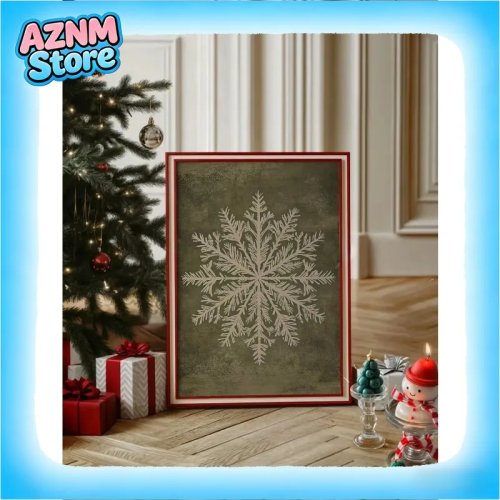 Tela decorativa con fiocco di neve per Natale – quadro rustico per soggiorno