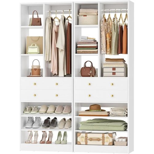 Sistema organizador de roupeiro branco 4 níveis (cerca de 141 cm) com gavetas e prateleiras — Ideal para roupeiros walk-in ou pequenos, capacidade >545 kg (1200+ lb)