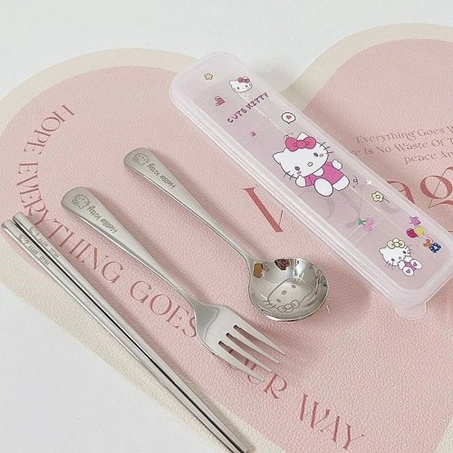 Set sendok & garpu Sanrio Kuromi 2 pcs — untuk bekal sekolah/bento, portable, anak-anak