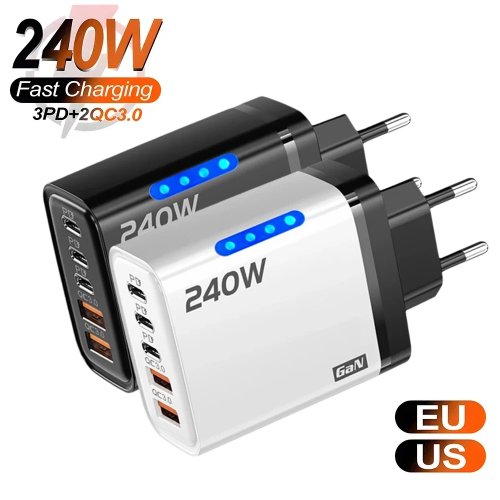 240W 5‑poorts USB‑C PD snellader, Type‑C sneloplader voor iPhone 16, Samsung, Xiaomi, Huawei