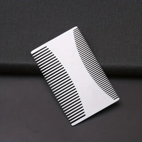 Peine para barba de acero inoxidable doble cara — tamaño tarjeta de crédito, alisador portátil para hombre