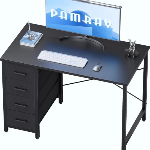 32-inch computer desk with 4 drawers — small home office/bedroom study writing table, modern minimalist, black
