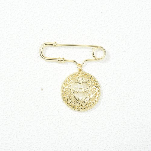 Broche/alfiler de seguridad cobre corazón con circonita 'MOM' — pin para traje/unisex