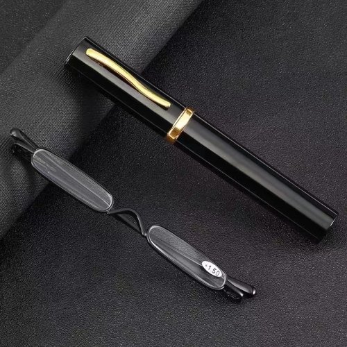 Lunettes de lecture ultra-fines monture métal unisexe — lunettes presbytie portables avec étui fin type stylo