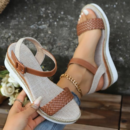 Women's Peep-Toe Platform Wedge Sandals with Buckle Strap — Summer High-Heel Sandals
