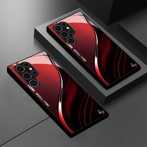 Dieprode glazen telefoonhoesje voor Samsung Galaxy S22–S26 (FE/Plus/Ultra) – duurzaam, zakelijke look voor heren