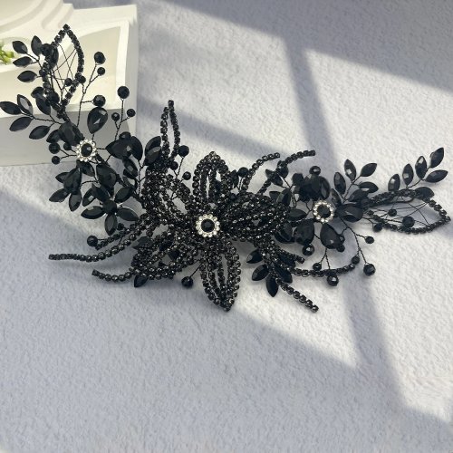 DZ292 Diadema de Novia en Cristal Negro - Accesorio de Pelo para Boda, Joyería para Mujer, Regalo