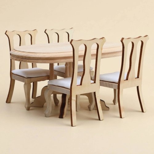 5-delig poppenhuis eettafel- en stoelen set — miniatuurdecoratie, kant-en-klaar